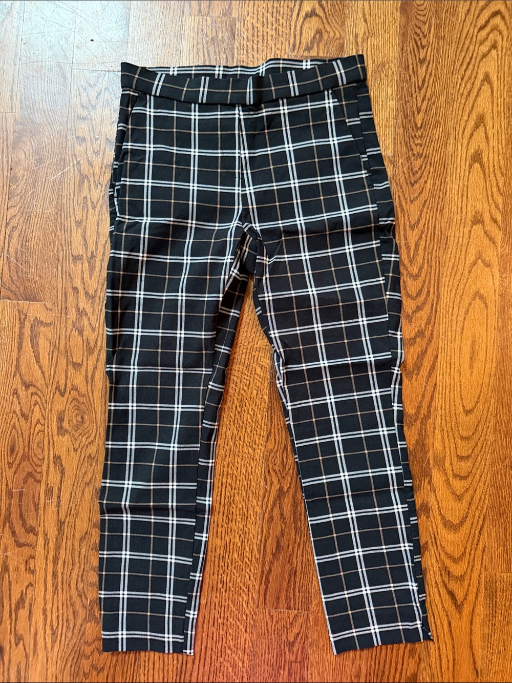 Jules & Leopold Black White camel Plaid pull on ankle Pants